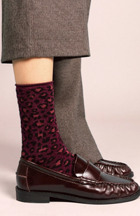 Glitter Lurex Socks - Leopard Burgundy