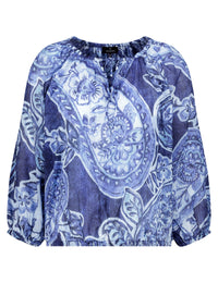 V Neck Blouse Paisley Allover - Navy Blue Pattern