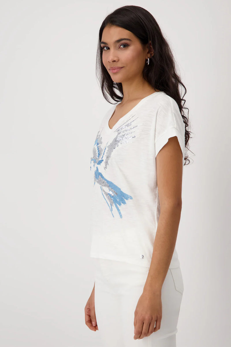 T-Shirt Sequins Parrot - Off White