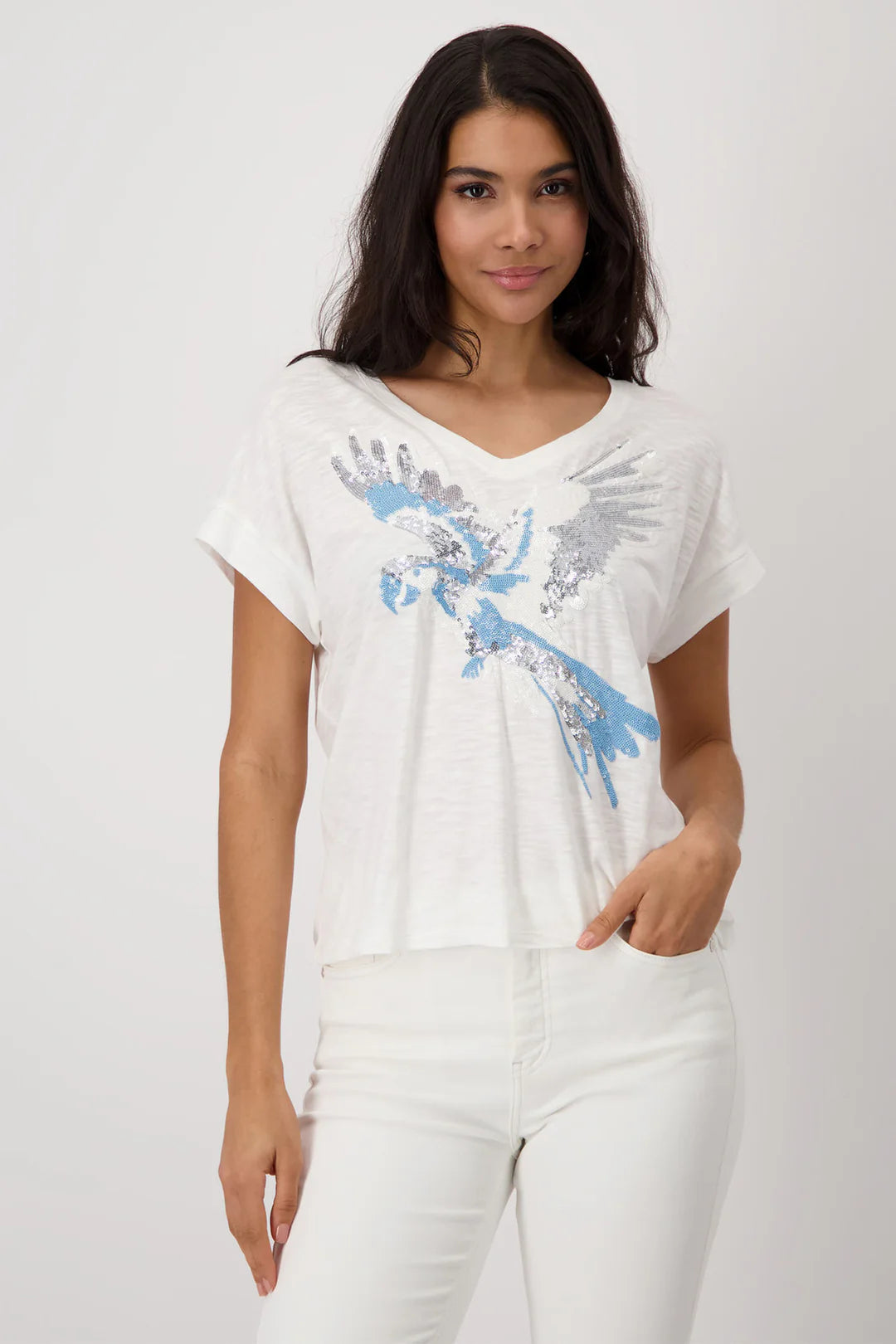 T-Shirt Sequins Parrot - Off White