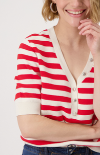 V Neck Pullover Stripes BTN - Red Striped