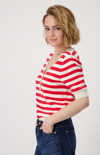 V Neck Pullover Stripes BTN - Red Striped