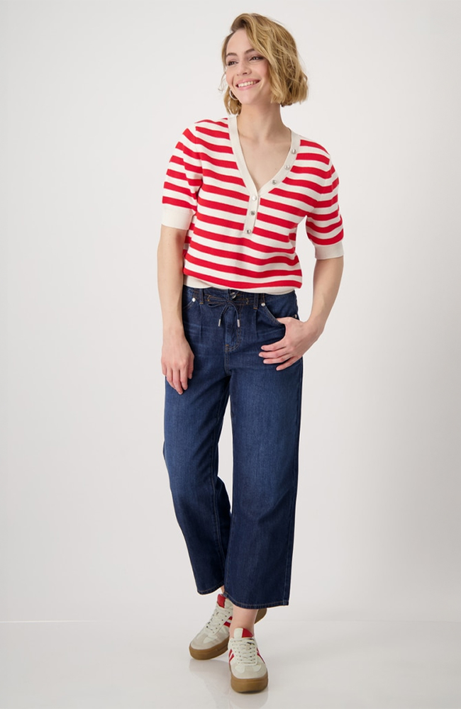 V Neck Pullover Stripes BTN - Red Striped