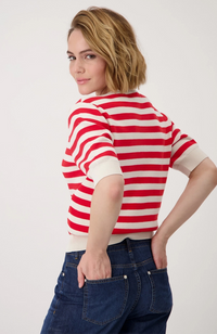V Neck Pullover Stripes BTN - Red Striped