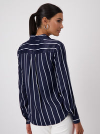 Striped Satin Blouse - Ocean