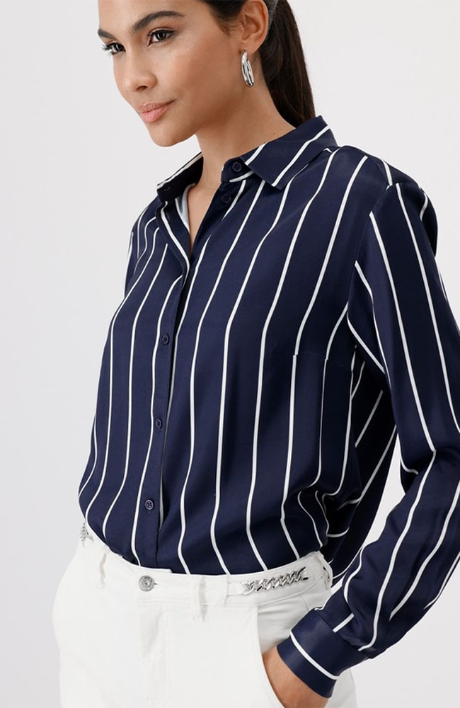Striped Satin Blouse - Ocean