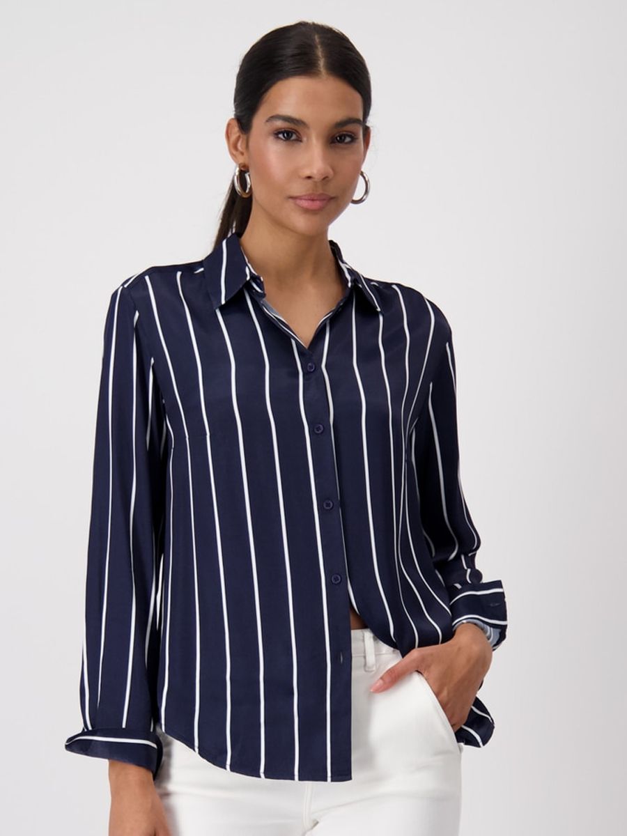 Striped Satin Blouse - Ocean