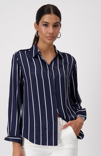 Striped Satin Blouse - Ocean