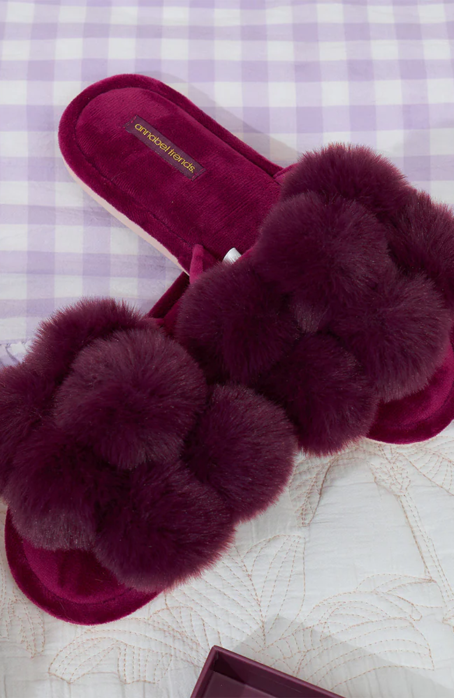 Luxe Pom Pom Slippers - Mulberry