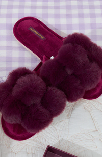 Luxe Pom Pom Slippers - Mulberry