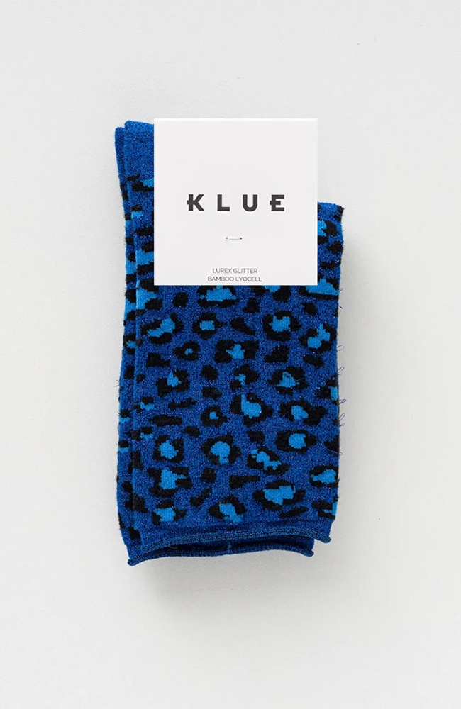 Glitter Lurex Socks - Leopard Night Blue