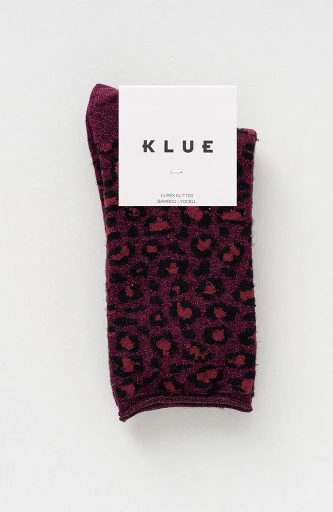 Glitter Lurex Socks - Leopard Burgundy