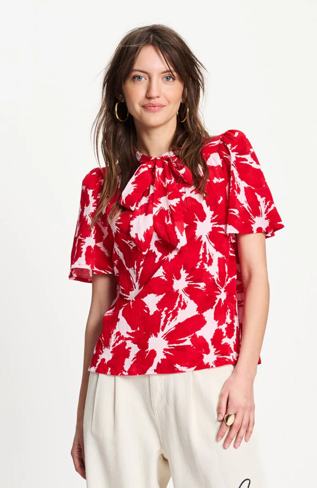 Crinkle Bubble Top - Bloom Red