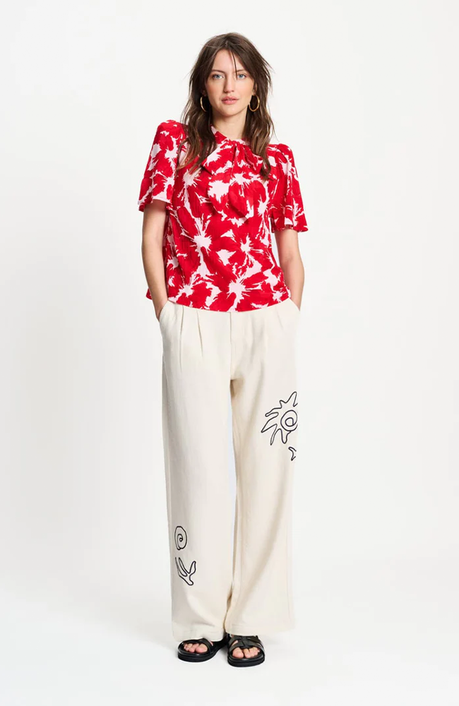 Crinkle Bubble Top - Bloom Red