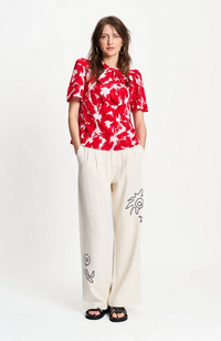 Crinkle Bubble Top - Bloom Red