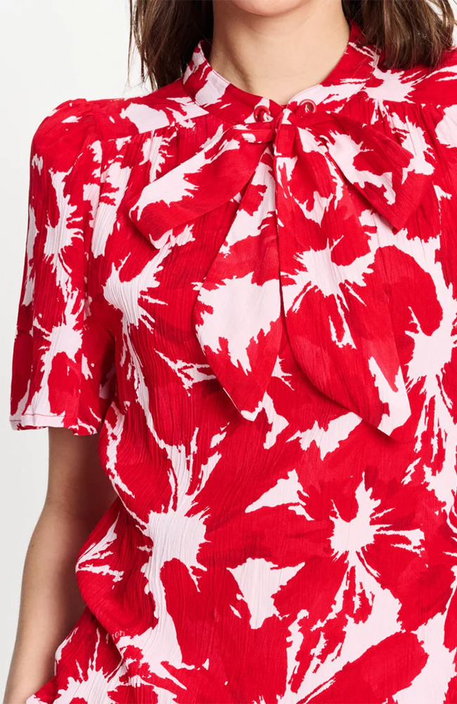 Crinkle Bubble Top - Bloom Red