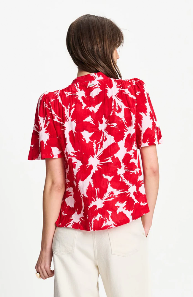 Crinkle Bubble Top - Bloom Red