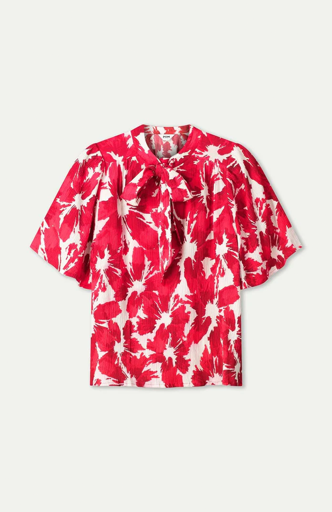 Crinkle Bubble Top - Bloom Red
