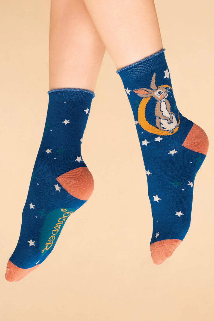 Bedtime Bunny Ladies Ankle Socks - Navy