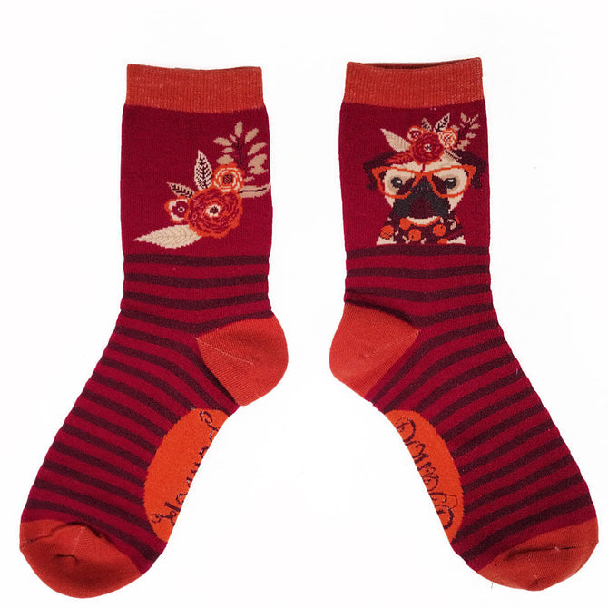 Floral Pug Ankle Socks