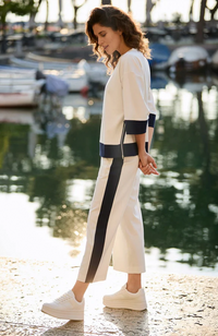 Side Stripe Crop Trouser - Ecru/Navy