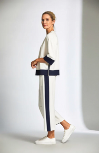 Side Stripe Crop Trouser - Ecru/Navy