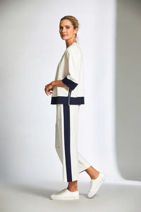 Side Stripe Crop Trouser - Ecru/Navy