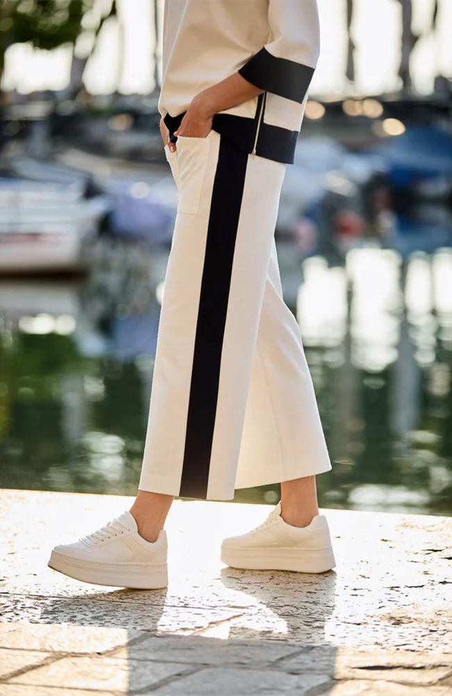 Side Stripe Crop Trouser - Ecru/Navy