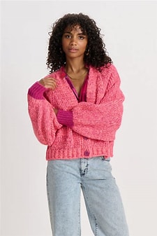 Knit Cardigan - Fiery Pink Melange
