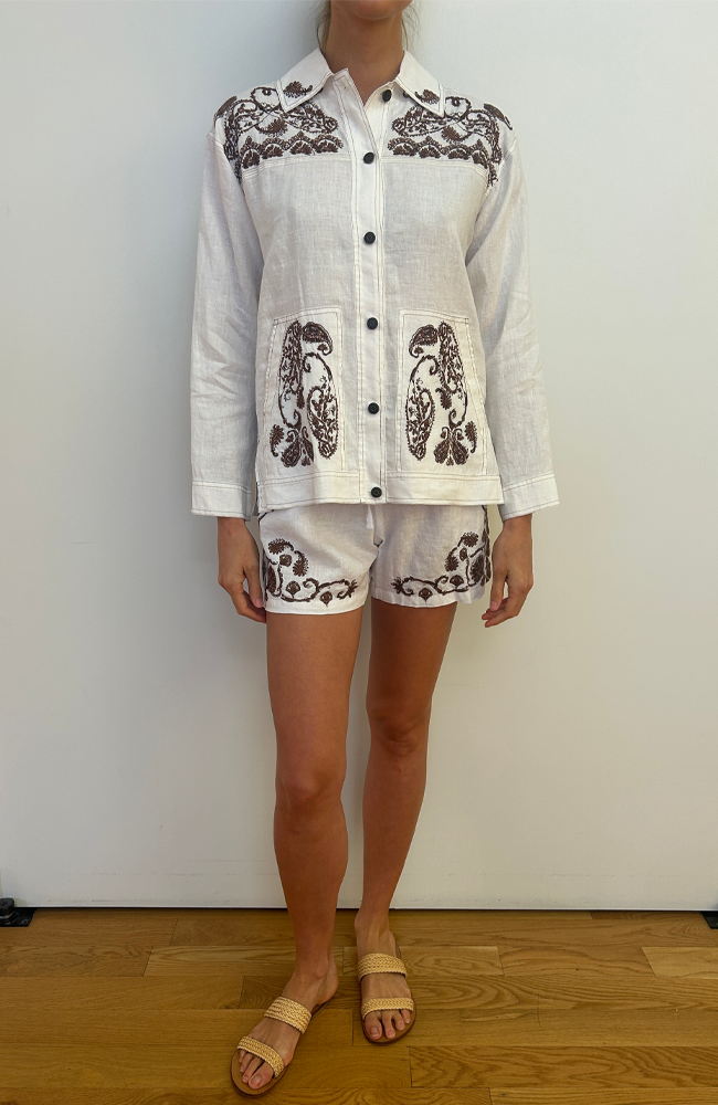 Linen Trapunto Chore Jacket - White