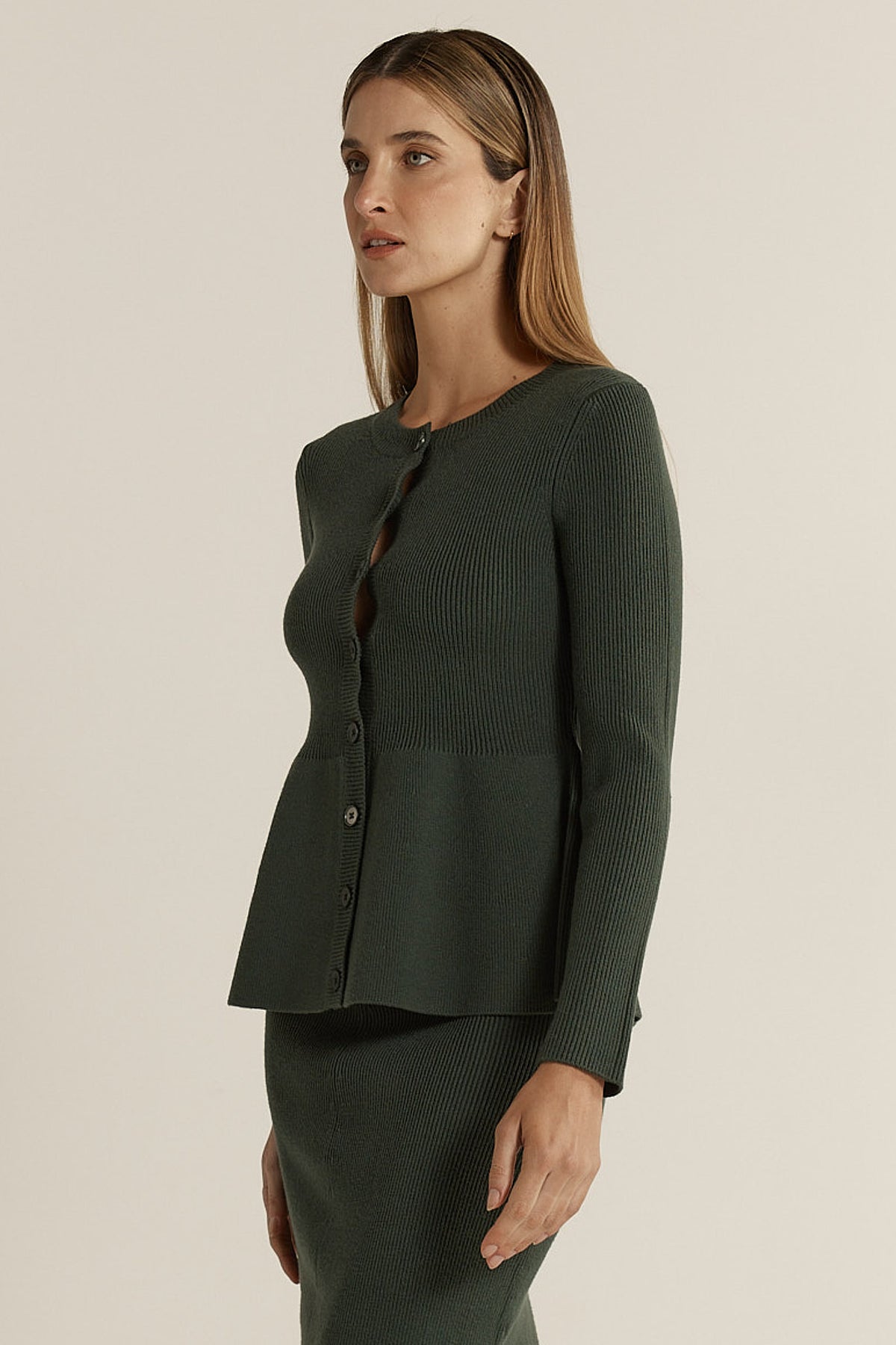 Vale Peplum Cardigan - Khaki