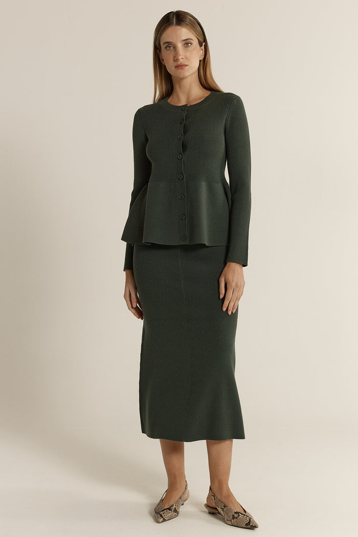 Vale Peplum Cardigan - Khaki
