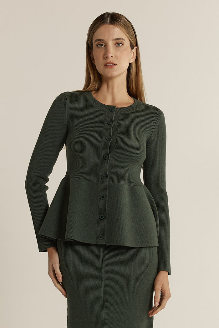 Vale Peplum Cardigan - Khaki