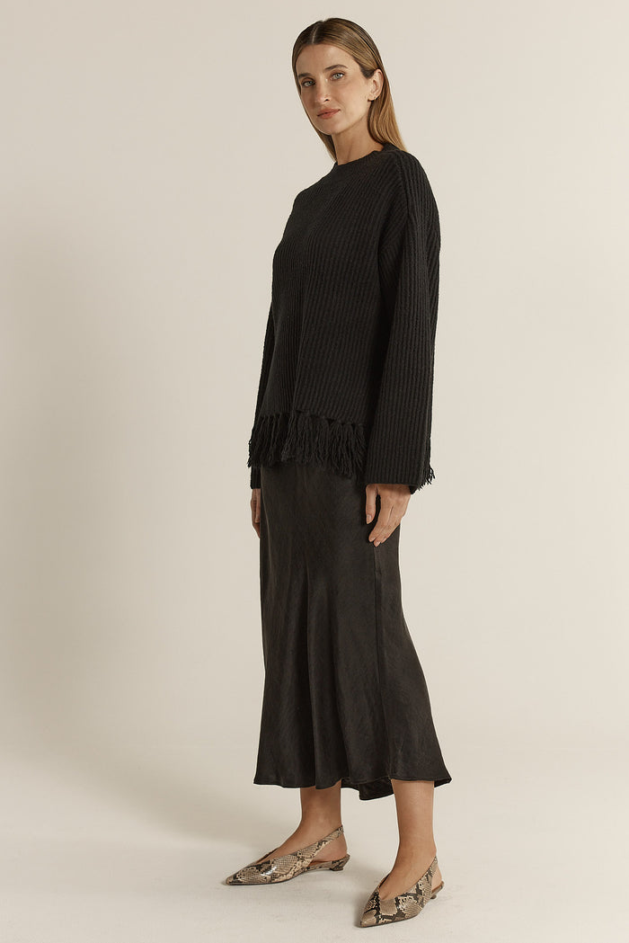 Anya Bias Cut Skirt - Black
