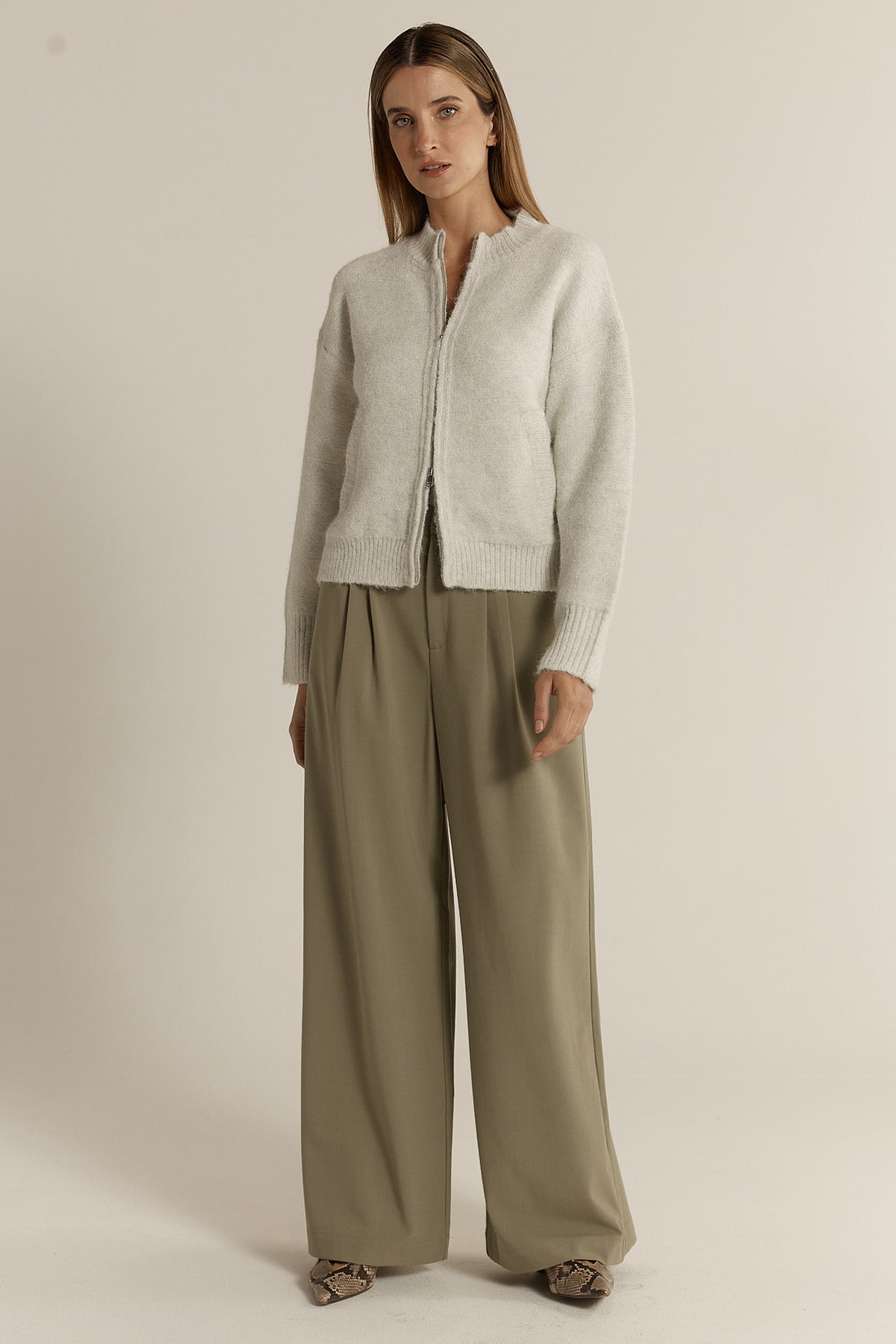 Lumi Zip Up Jumper - Snow Marle
