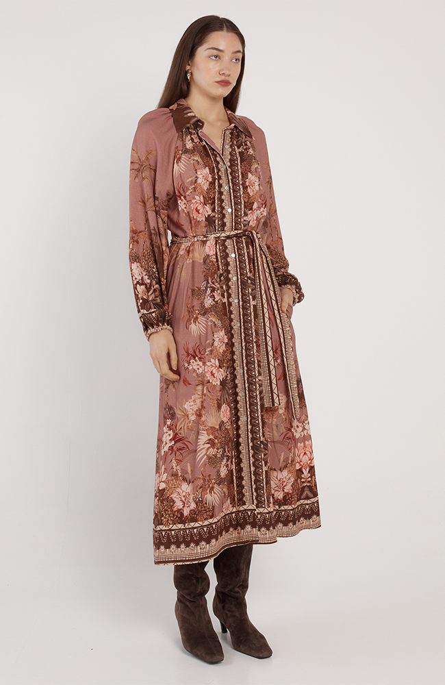 Nina Shirt Dress - Dark Brown/Scarf Print