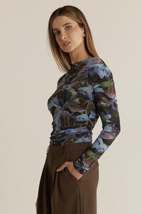 Alix Mesh Top - Blurred Floral