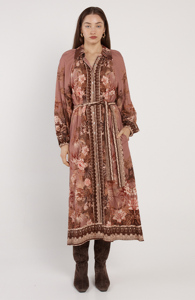 Nina Shirt Dress - Dark Brown/Scarf Print