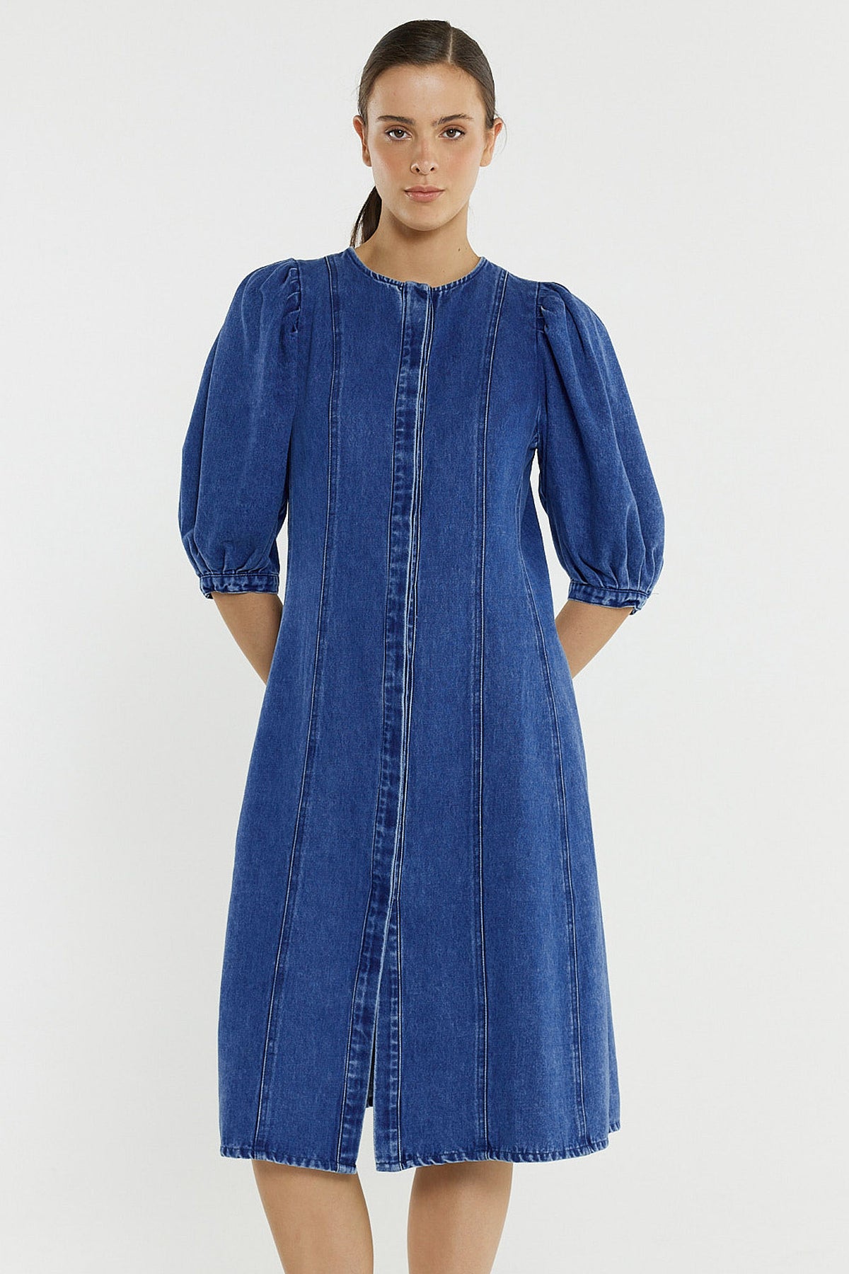 Elijah Midi Denim Dress - Classic Blue