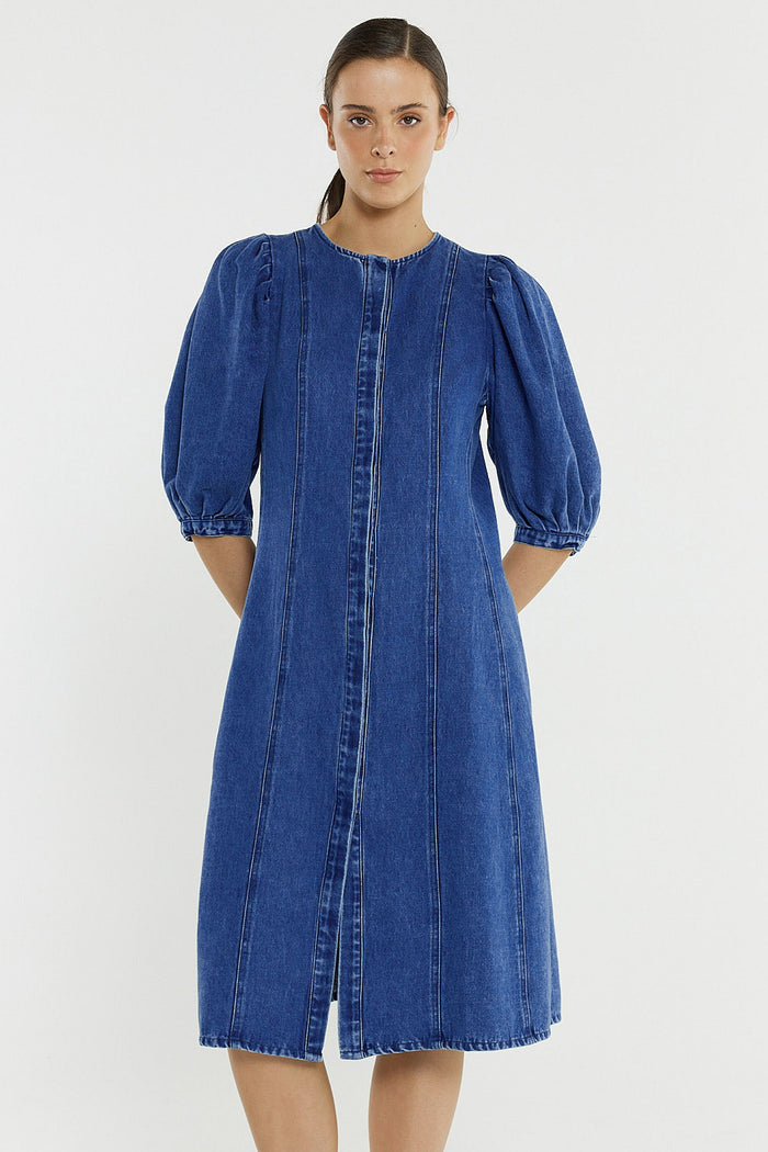 Elijah Midi Denim Dress - Classic Blue
