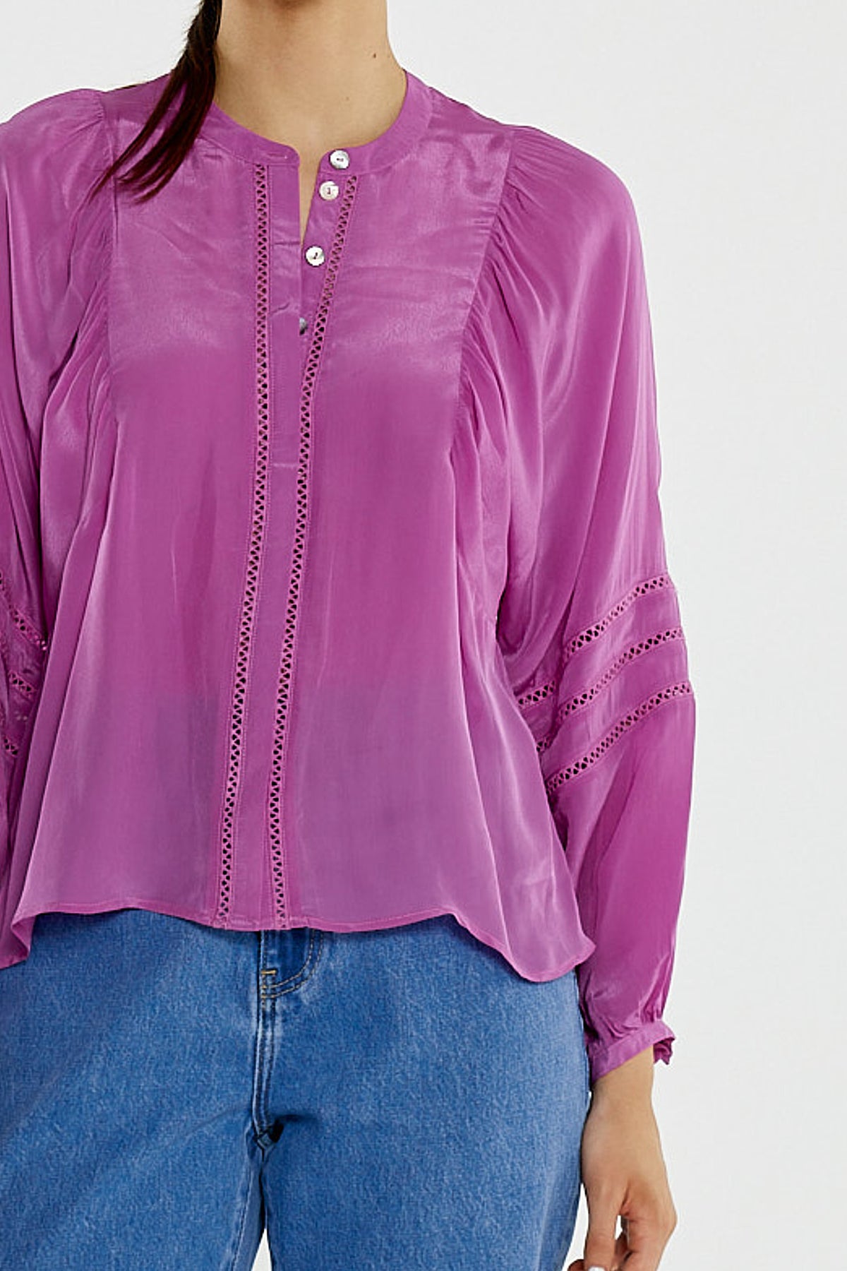 Nic Trim Blouse - Fuschia