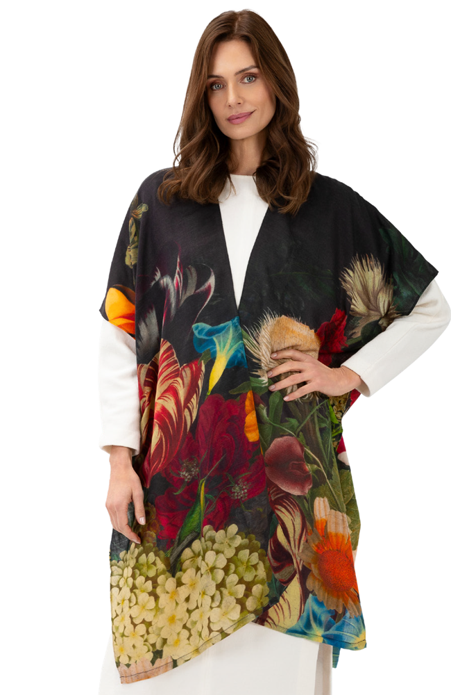Wool Wrap Around - Opulant Florals, Chocolate