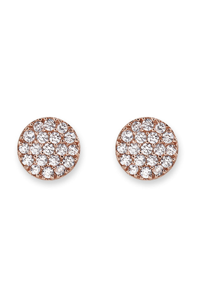 Zirconia Pave Disc Earrings  - Rose Gold