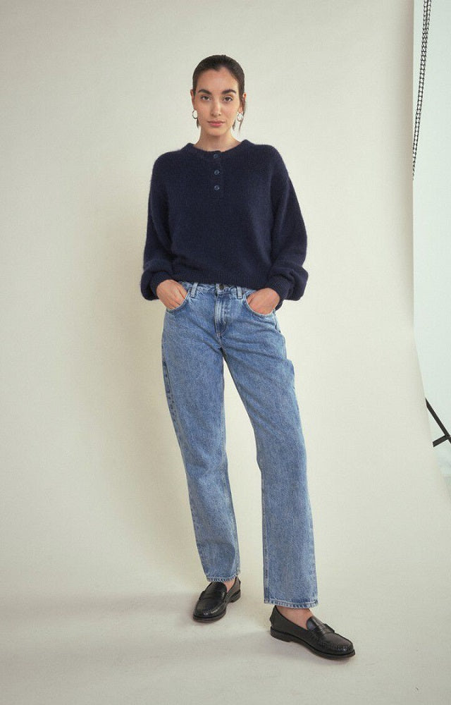 J- East Round Neck Pullover - Navy