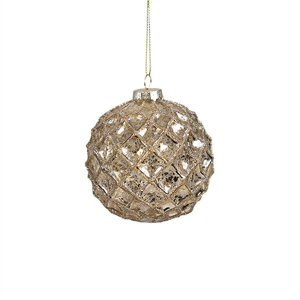 Glass Champagne Diamond Pattern Bauble