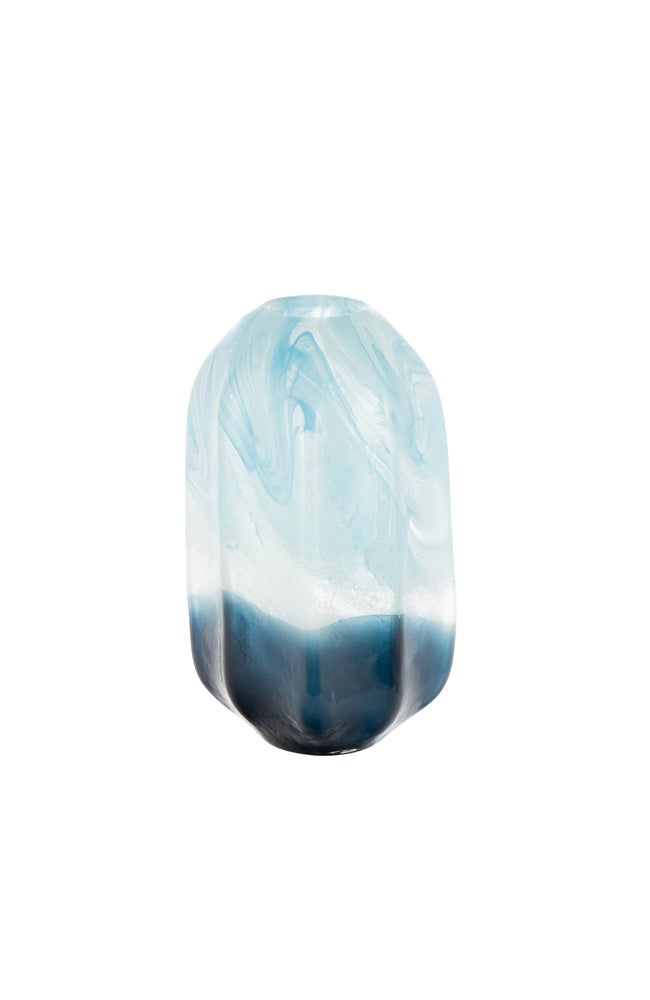 Selina Navy Glass Ribbed Vase - Sml