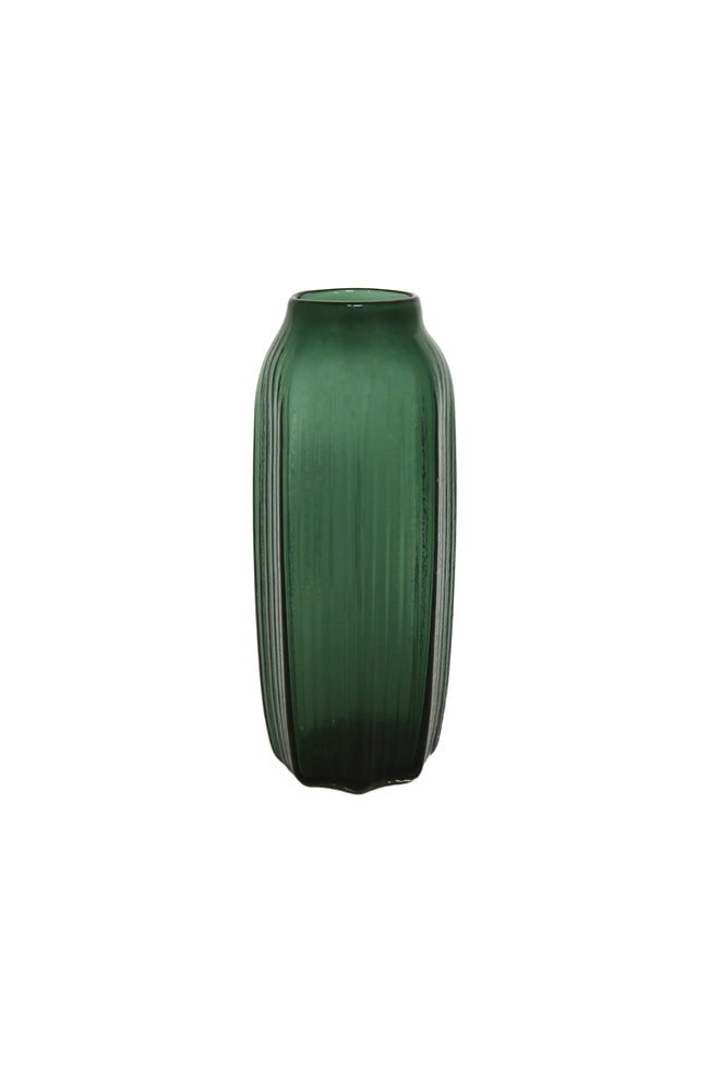 Zander Emerald Ribbed Glass Vase - Large