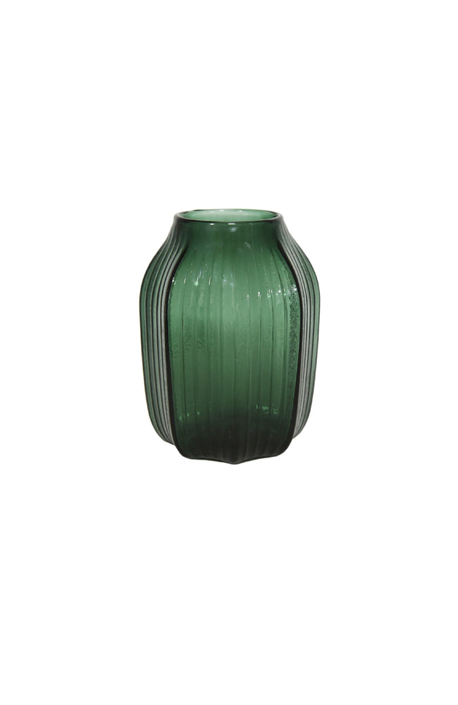 Zander Emerald Ribbed Glass Vase - Small
