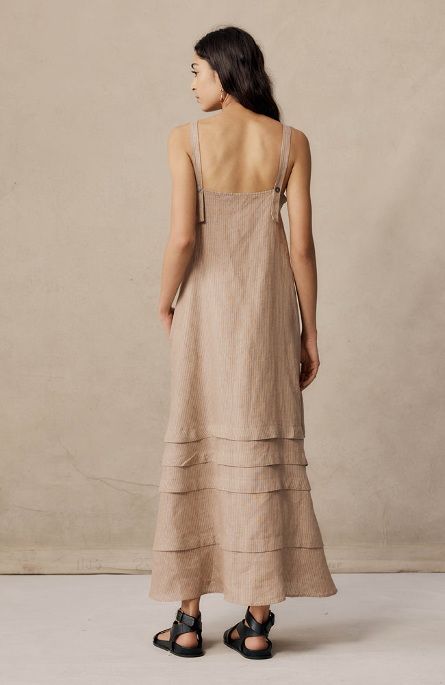 Angela Dress - Tan Stripe