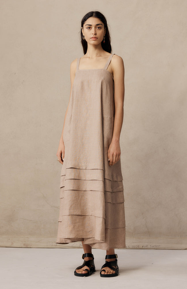 Angela Dress - Tan Stripe